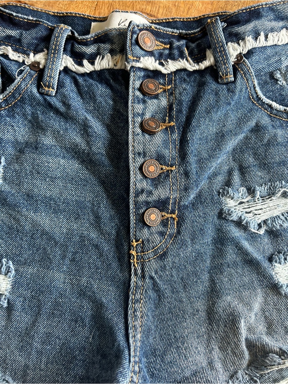KanCan Distressed Button-Fly Denim Shorts - Blue - Picture 2 of 4